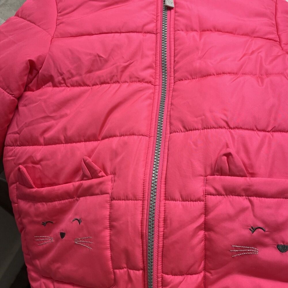 Carter’s Pink Quilted Kitty Cat Puffer Jacket Fleece Lined Winter Coat Sz7 L - Picture 13 of 16